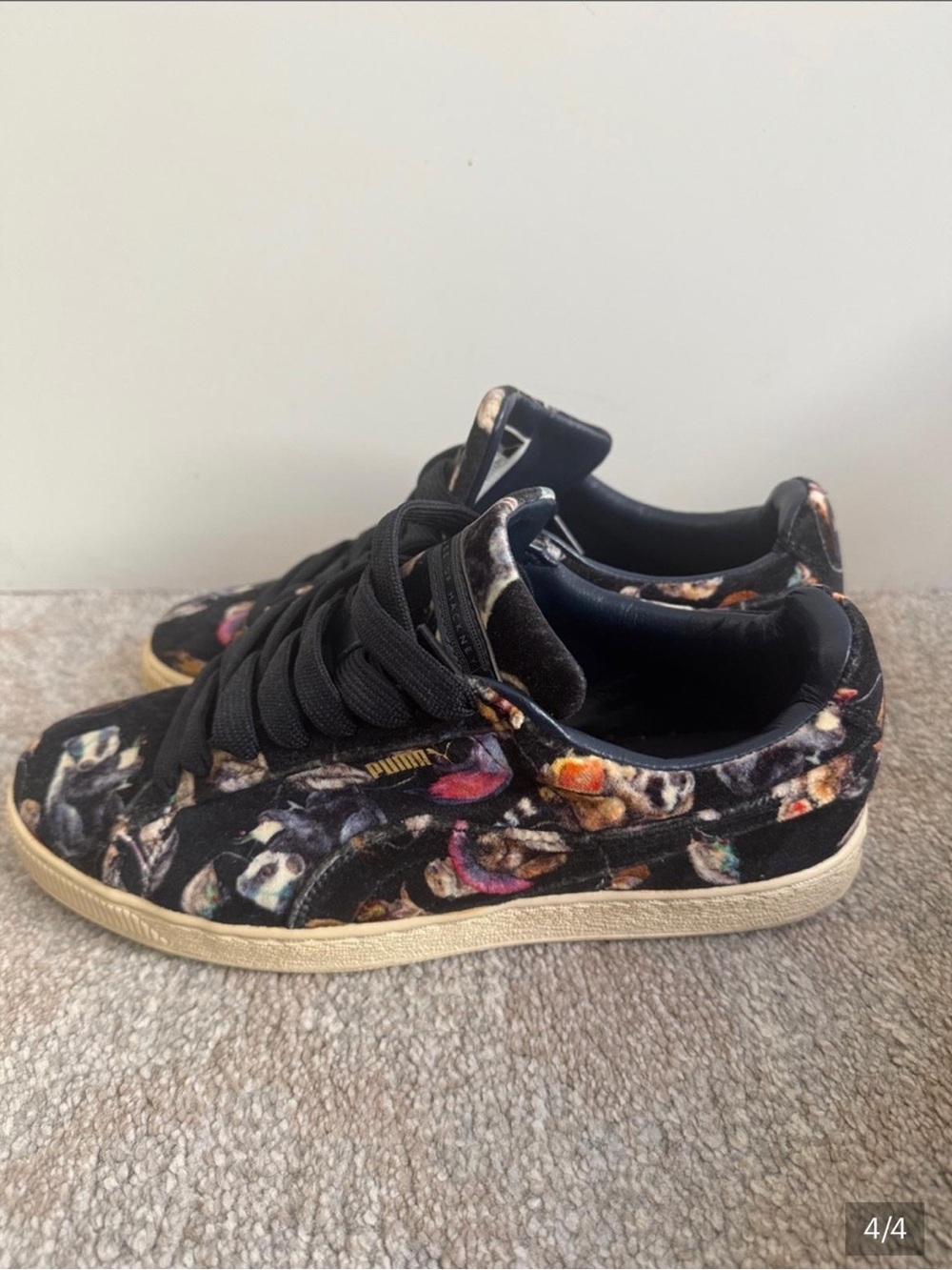 Puma Black Velvet Sneakers with Multicolor Skull Motif
